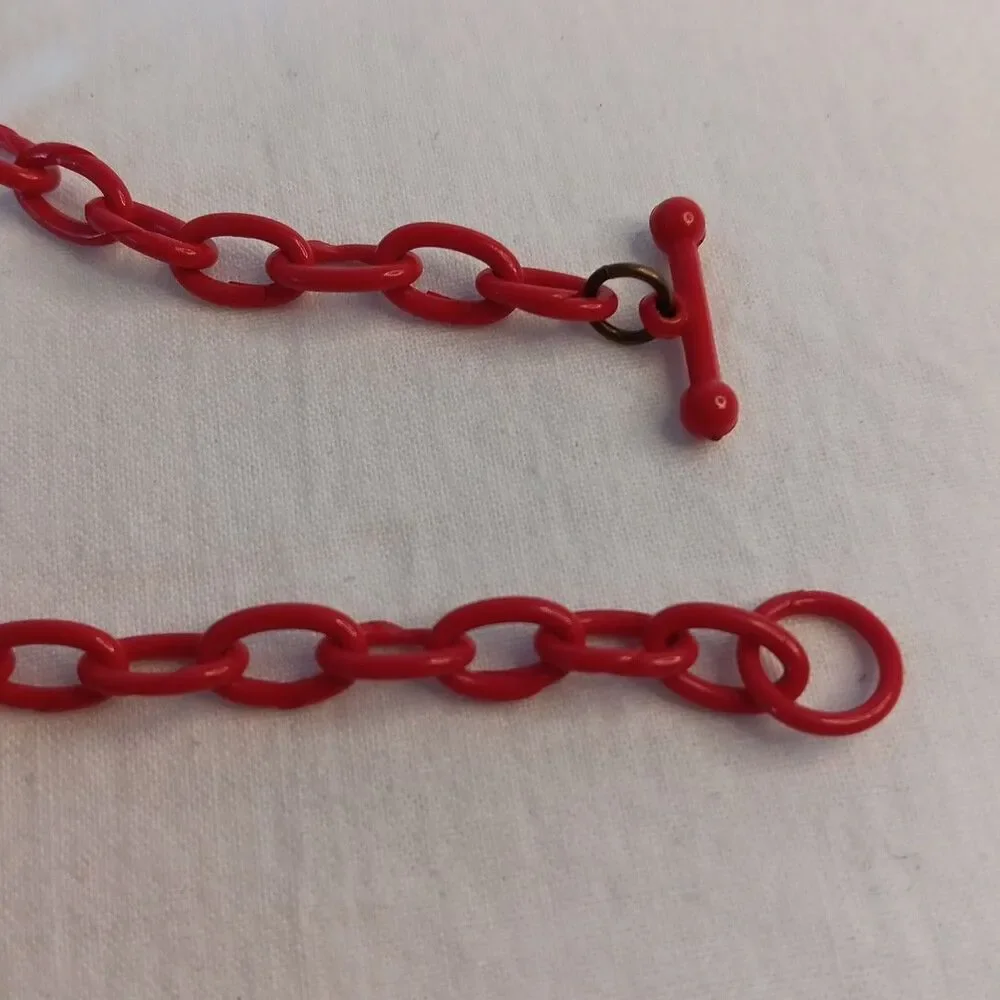 1930s-1940s Red Celluloid Clog Necklace Choker Plastic Whimsical 15in Red Shoes